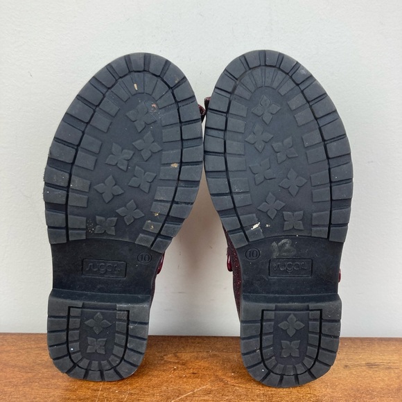 Sugar Brand Kenna Burgundy Sparkle Bow Mary Jane Flats Hook Loop Girls Size 10M. - Picture 10 of 12